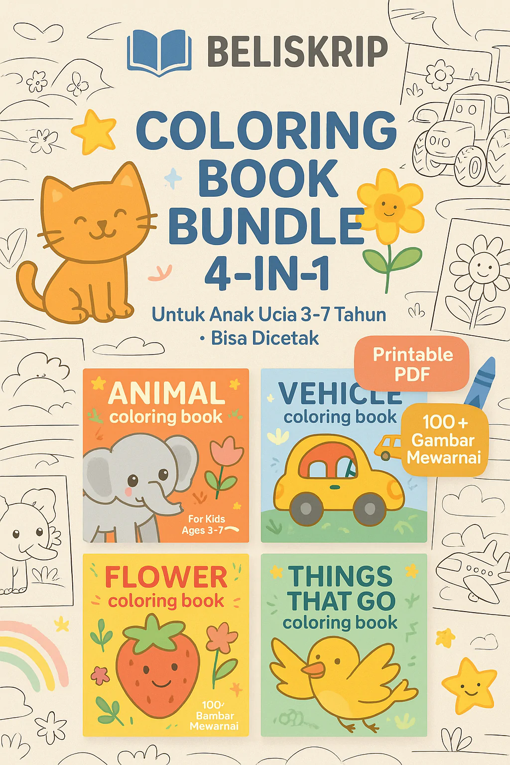 Paket Spesial 4-in-1 Buku Mewarnai Anak – Edukatif & Seru!